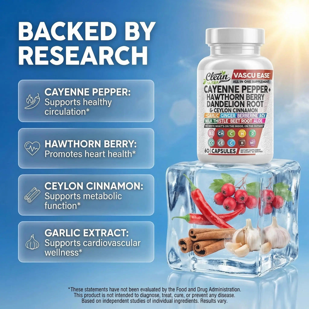 Clean Nutra Cayenne Pepper Capsules Supplement with Hawthorn Berry, Dandelion Root, Ceylon Cinnamon, Garlic, Ginger, Berberine, Apple Cider Vinegar, Milk Thistle, Beet Root, Aloe Vera Pills & More - TrustMedUSA
