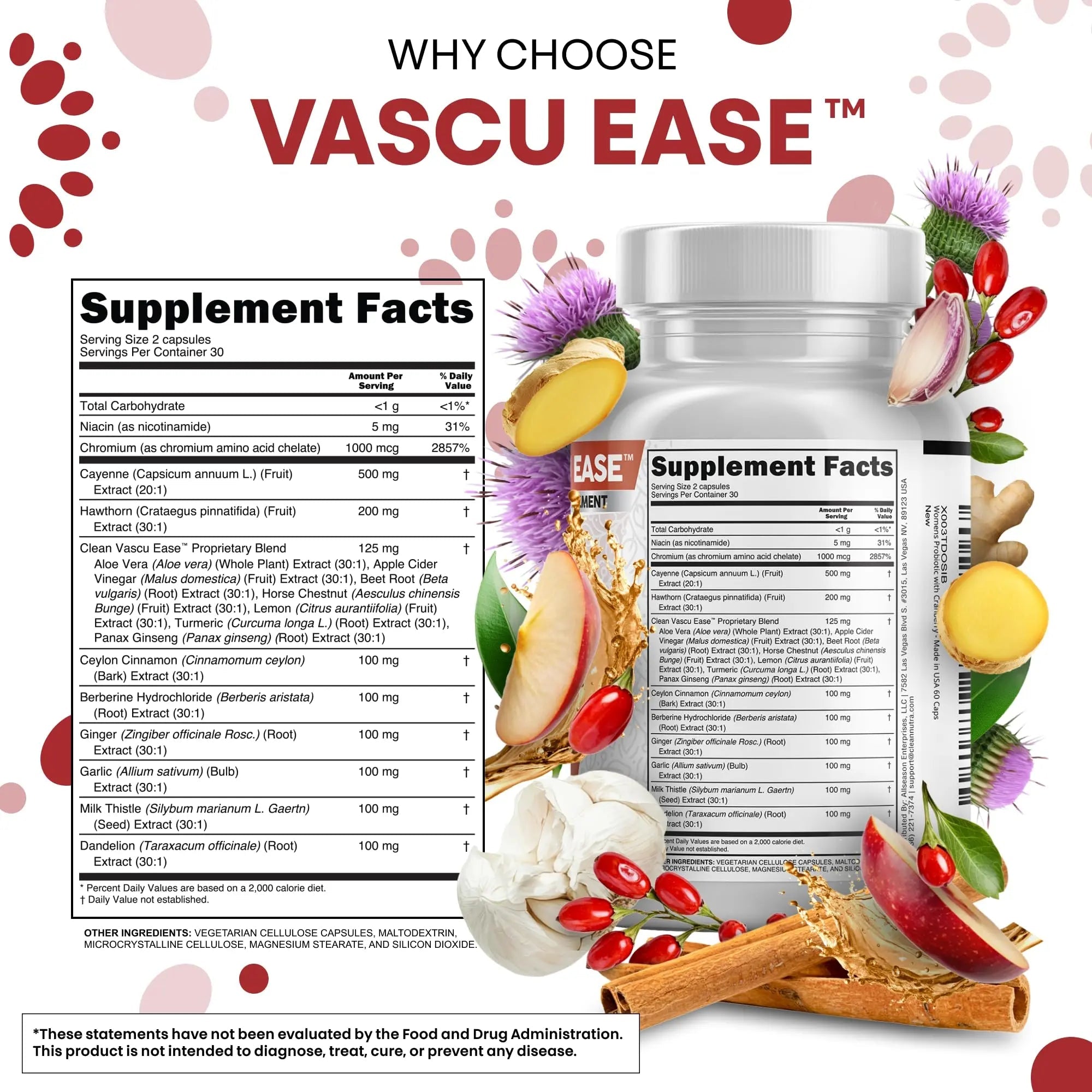 Clean Nutra Cayenne Pepper Capsules Supplement with Hawthorn Berry, Dandelion Root, Ceylon Cinnamon, Garlic, Ginger, Berberine, Apple Cider Vinegar, Milk Thistle, Beet Root, Aloe Vera Pills & More - TrustMedUSA