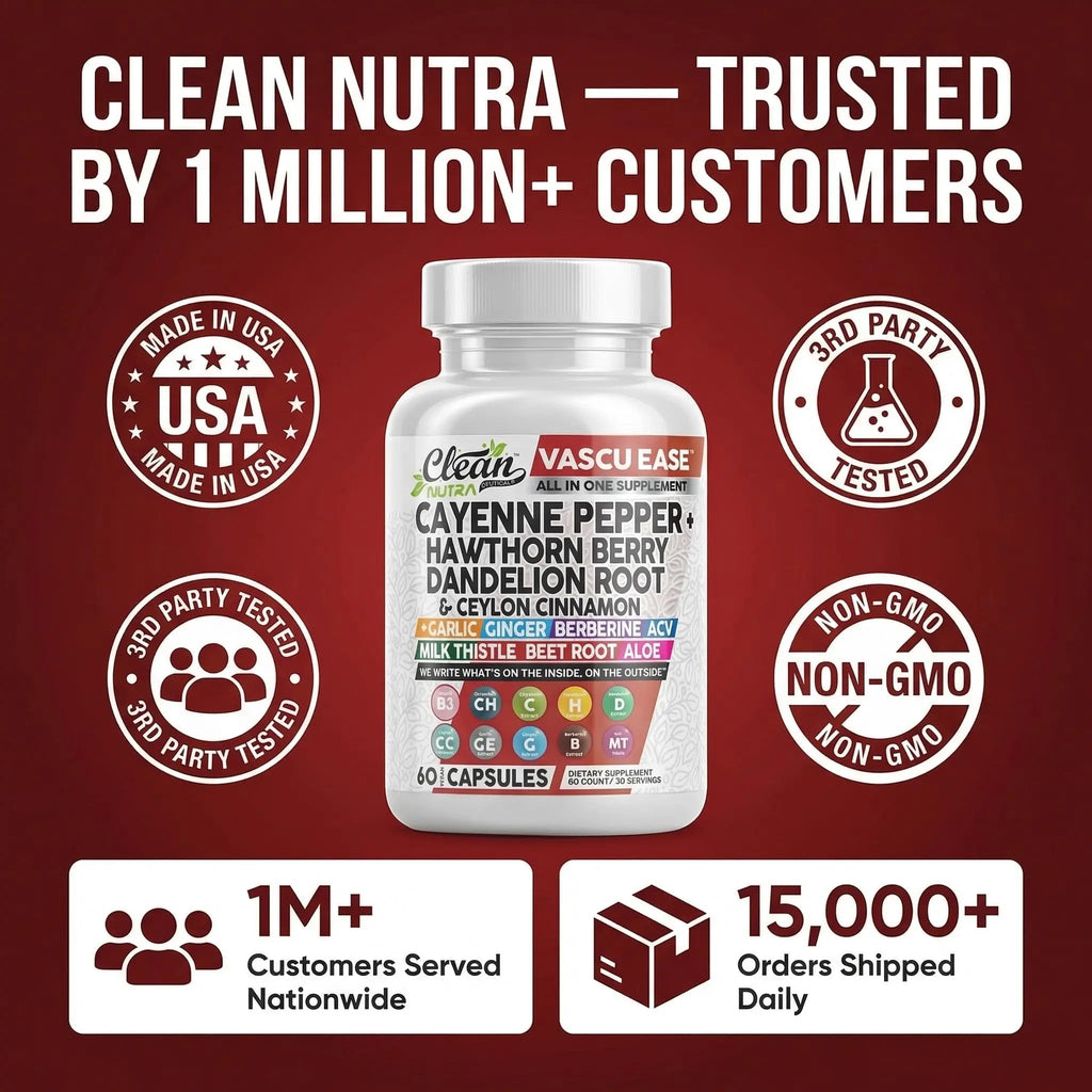 Clean Nutra Cayenne Pepper Capsules Supplement with Hawthorn Berry, Dandelion Root, Ceylon Cinnamon, Garlic, Ginger, Berberine, Apple Cider Vinegar, Milk Thistle, Beet Root, Aloe Vera Pills & More - TrustMedUSA
