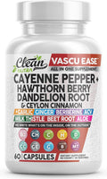 Clean Nutra Cayenne Pepper Capsules Supplement with Hawthorn Berry, Dandelion Root, Ceylon Cinnamon, Garlic, Ginger, Berberine, Apple Cider Vinegar, Milk Thistle, Beet Root, Aloe Vera Pills & More - TrustMedUSA