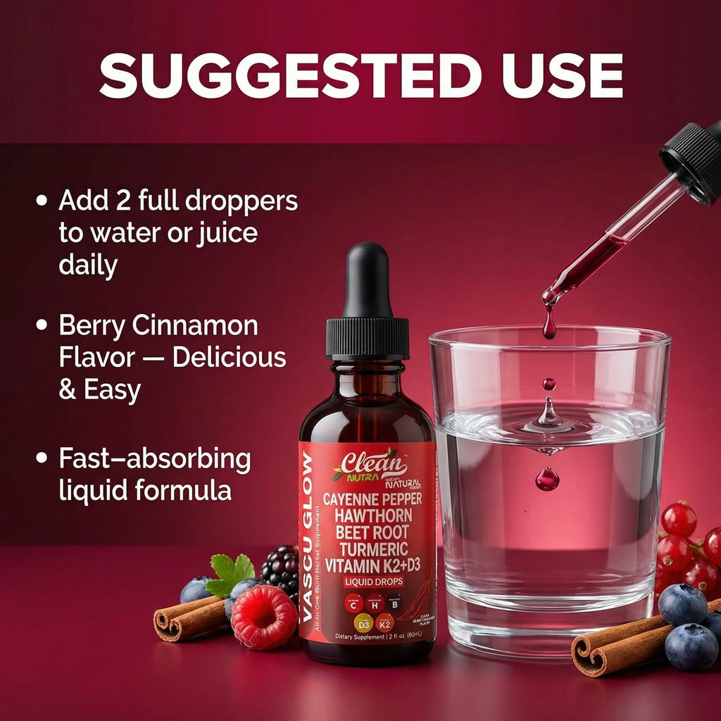 Clean Nutra Cayenne Pepper Drops Supplement Liquid + Hawthorn Berry, Vitamin D3 K2 Beet Root Powder, Ceylon Cinnamon, Turmeric Curcumin - TrustMedUSA