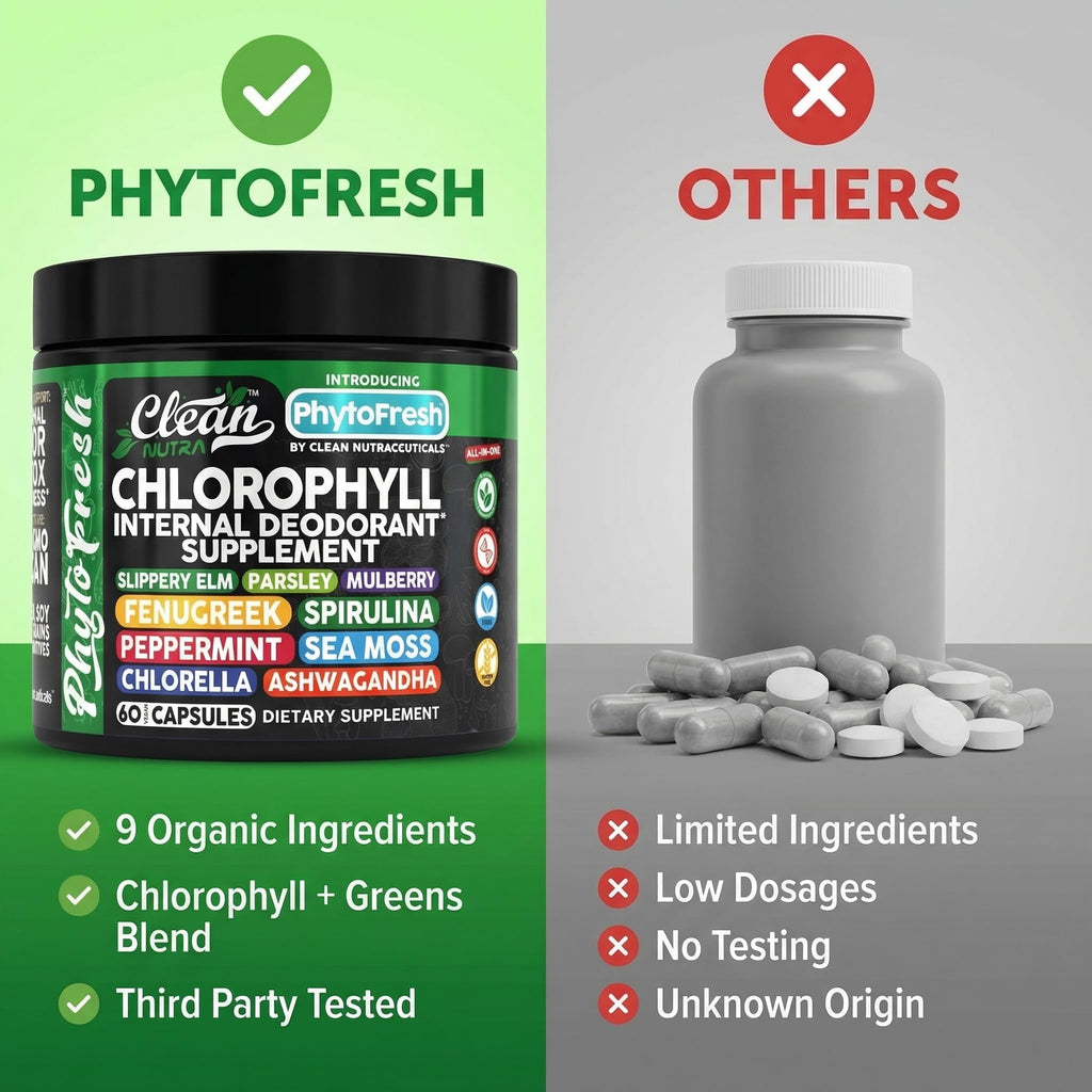 Clean Nutra Chlorophyll Capsules Supplement Internal Deodorant Peppermint, Sea Moss, Parsley, Chlorella, Spirulina, Slippery Elm, Ashwagandha, PhytoFresh Greens Detox Pills - TrustMedUSA