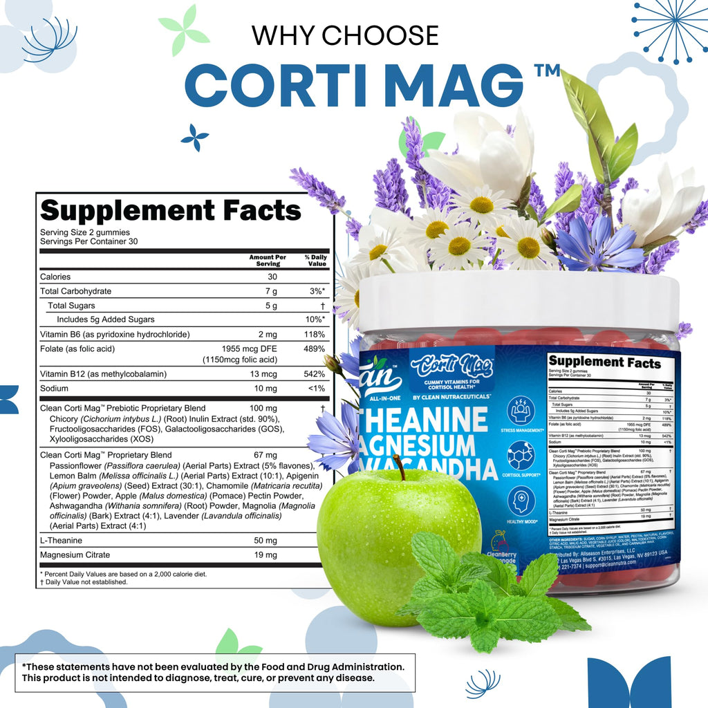 Clean Nutra Cortisol Supplement Gummies L-Theanine Magnesium Ashwagandha Apigenin Vitamin B6 Sleep and Calm Support Lavender Chicory Prebiotic Advanced Gummy Formula - TrustMedUSA