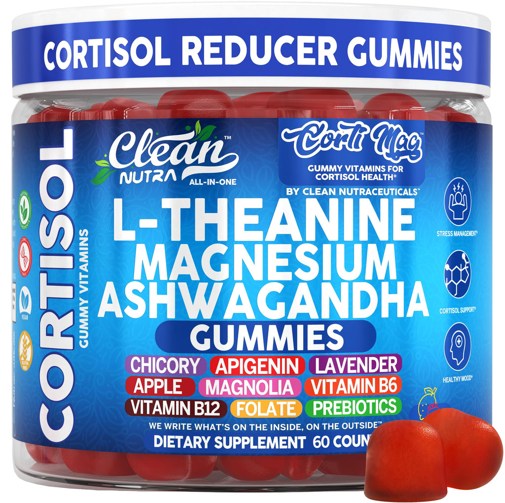 Clean Nutra Cortisol Supplement Gummies L-Theanine Magnesium Ashwagandha Apigenin Vitamin B6 Sleep and Calm Support Lavender Chicory Prebiotic Advanced Gummy Formula - TrustMedUSA
