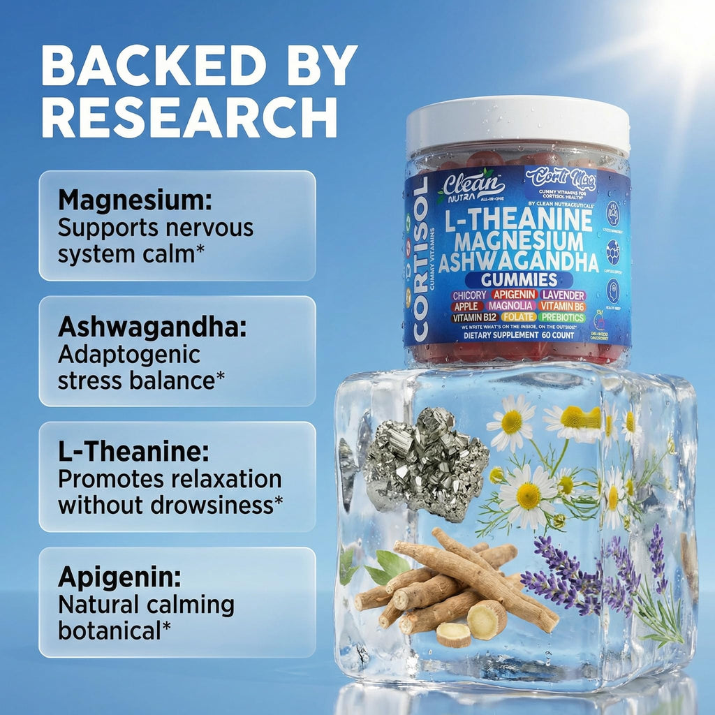 Clean Nutra Cortisol Supplement Gummies L-Theanine Magnesium Ashwagandha Apigenin Vitamin B6 Sleep and Calm Support Lavender Chicory Prebiotic Advanced Gummy Formula - TrustMedUSA
