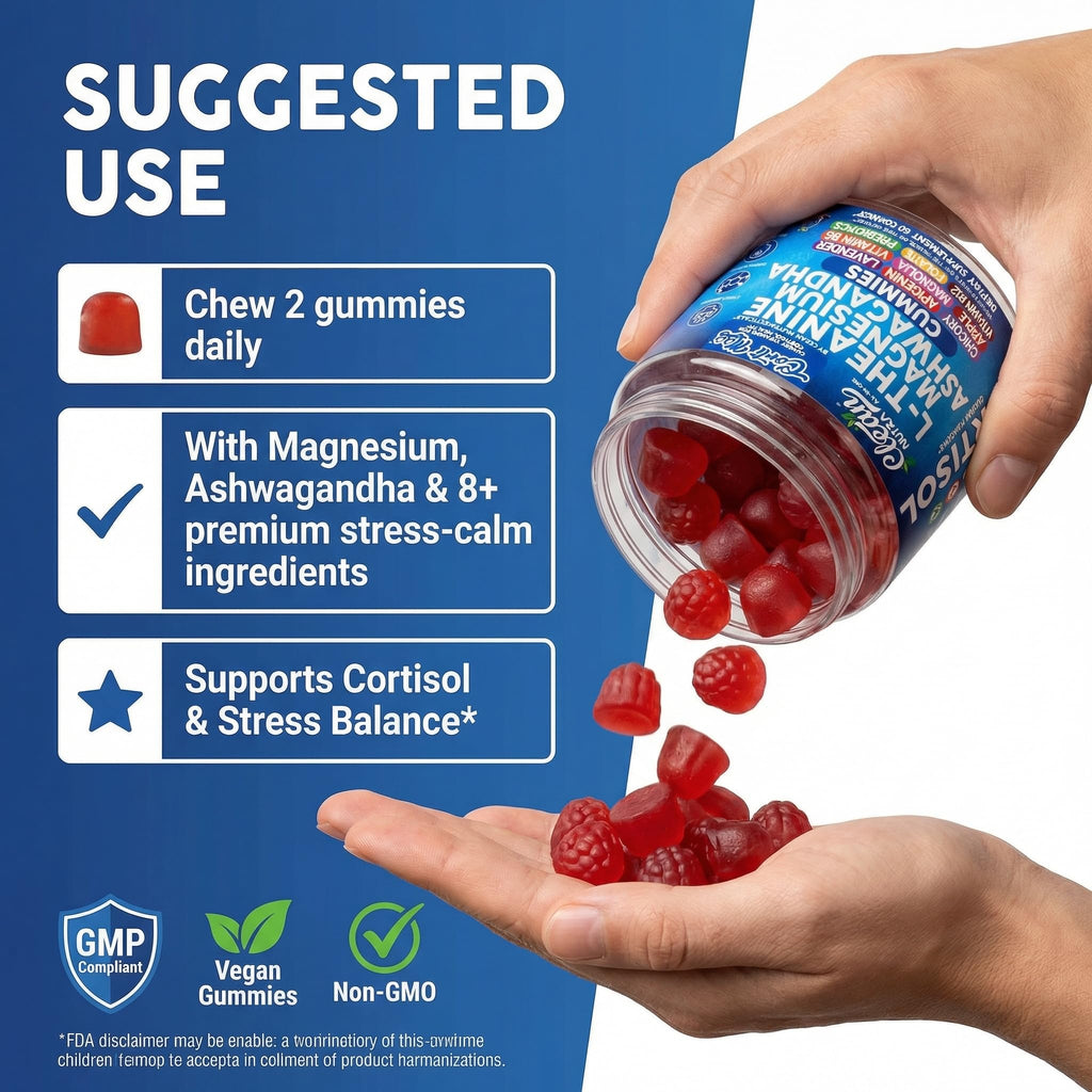 Clean Nutra Cortisol Supplement Gummies L-Theanine Magnesium Ashwagandha Apigenin Vitamin B6 Sleep and Calm Support Lavender Chicory Prebiotic Advanced Gummy Formula - TrustMedUSA