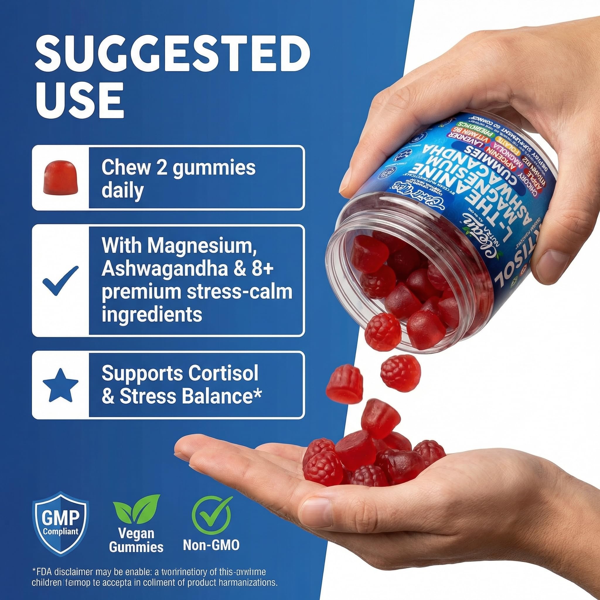 Clean Nutra Cortisol Supplement Gummies L-Theanine Magnesium Ashwagandha Apigenin Vitamin B6 Sleep and Calm Support Lavender Chicory Prebiotic Advanced Gummy Formula - TrustMedUSA
