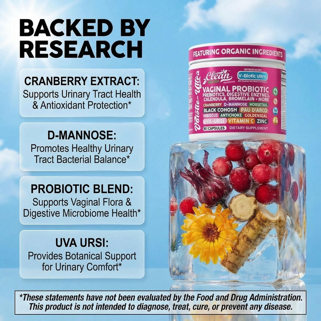 Clean Nutra Vaginal Probiotics for Women + Prebiotics Digestive Enzymes Bromelain Cranberry D Mannose Horsetail Black Cohosh Artichoke Hibiscus Flowers Probiotic for Digestive Health 90 Vegan Capsules - TrustMedUSA