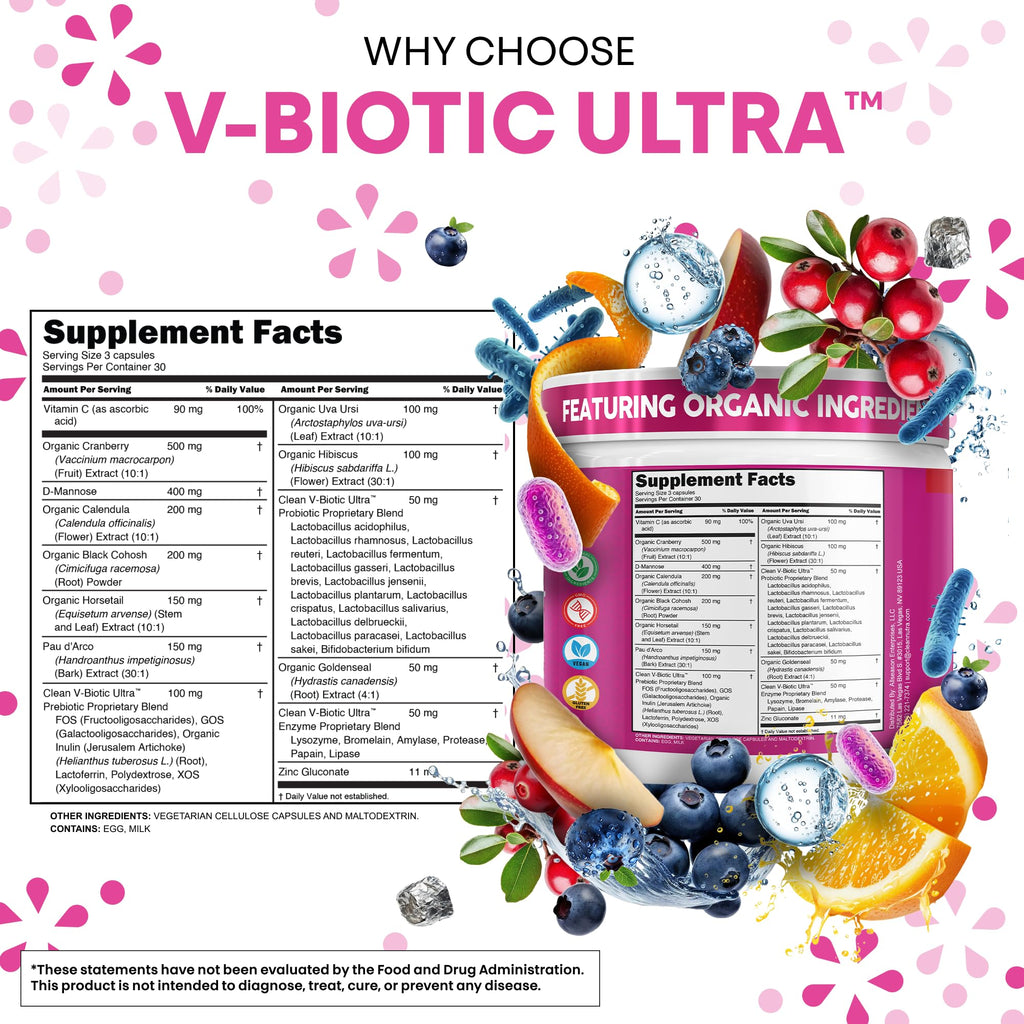 Clean Nutra Vaginal Probiotics for Women + Prebiotics Digestive Enzymes Bromelain Cranberry D Mannose Horsetail Black Cohosh Artichoke Hibiscus Flowers Probiotic for Digestive Health 90 Vegan Capsules - TrustMedUSA
