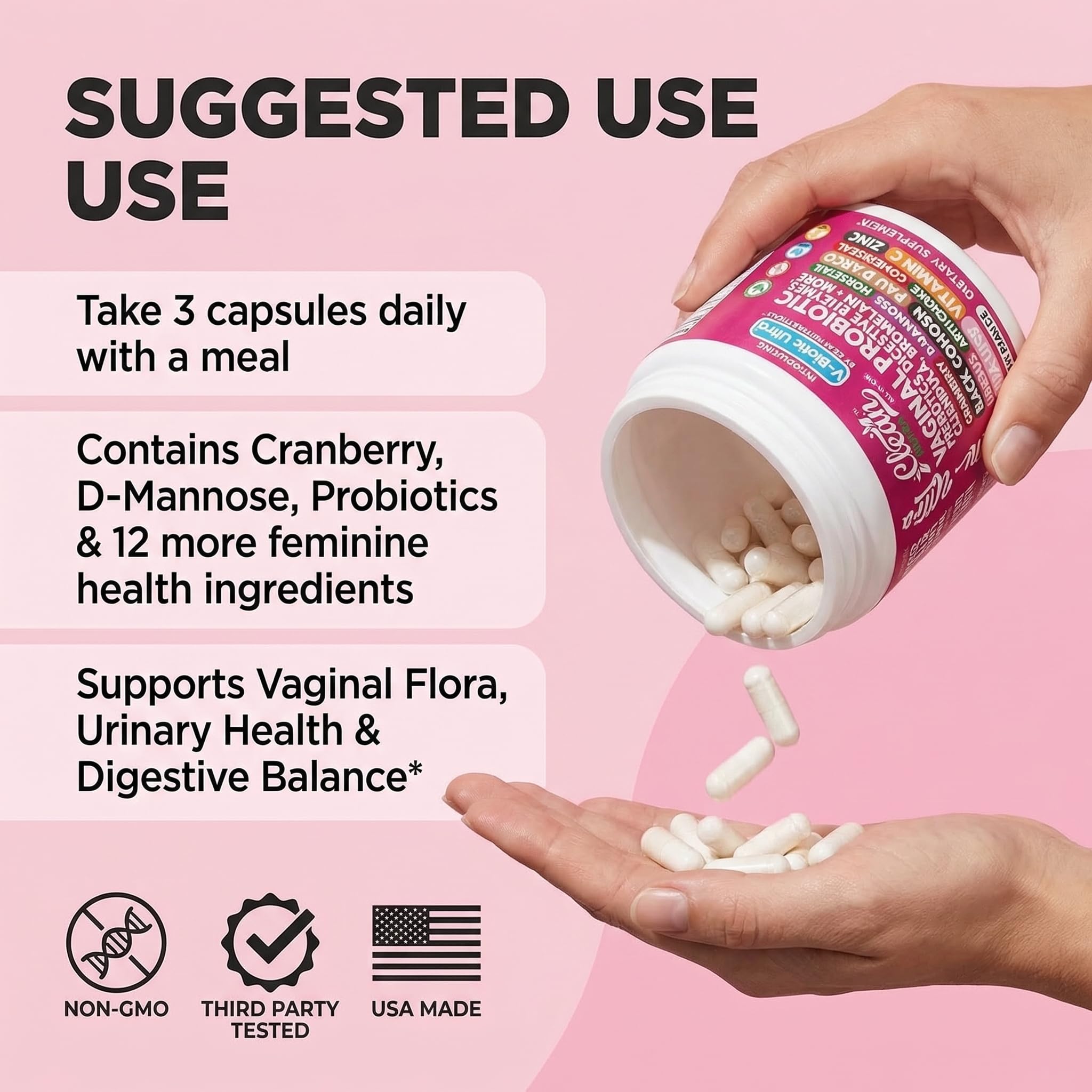 Clean Nutra Vaginal Probiotics for Women + Prebiotics Digestive Enzymes Bromelain Cranberry D Mannose Horsetail Black Cohosh Artichoke Hibiscus Flowers Probiotic for Digestive Health 90 Vegan Capsules - TrustMedUSA