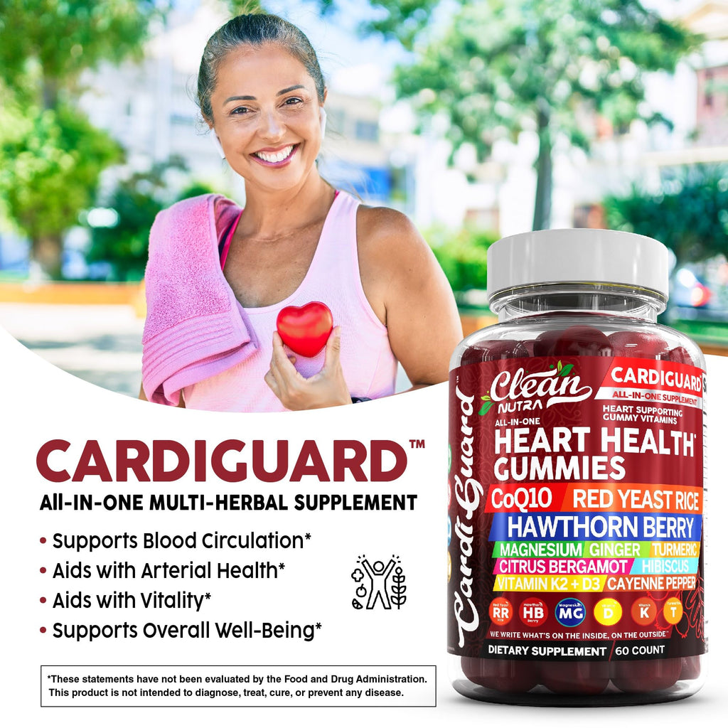 Clean Nutraceuticals Coq10 Gummies | Red Yeast Rice Hawthorn Berry Ginger Turmeric Citrus Bergamot Hibiscus Vitamin K2+D3 Magnesium Glycinate Cayenne Pepper Fenugreek Orange Flavor CardiGuard - TrustMedUSA