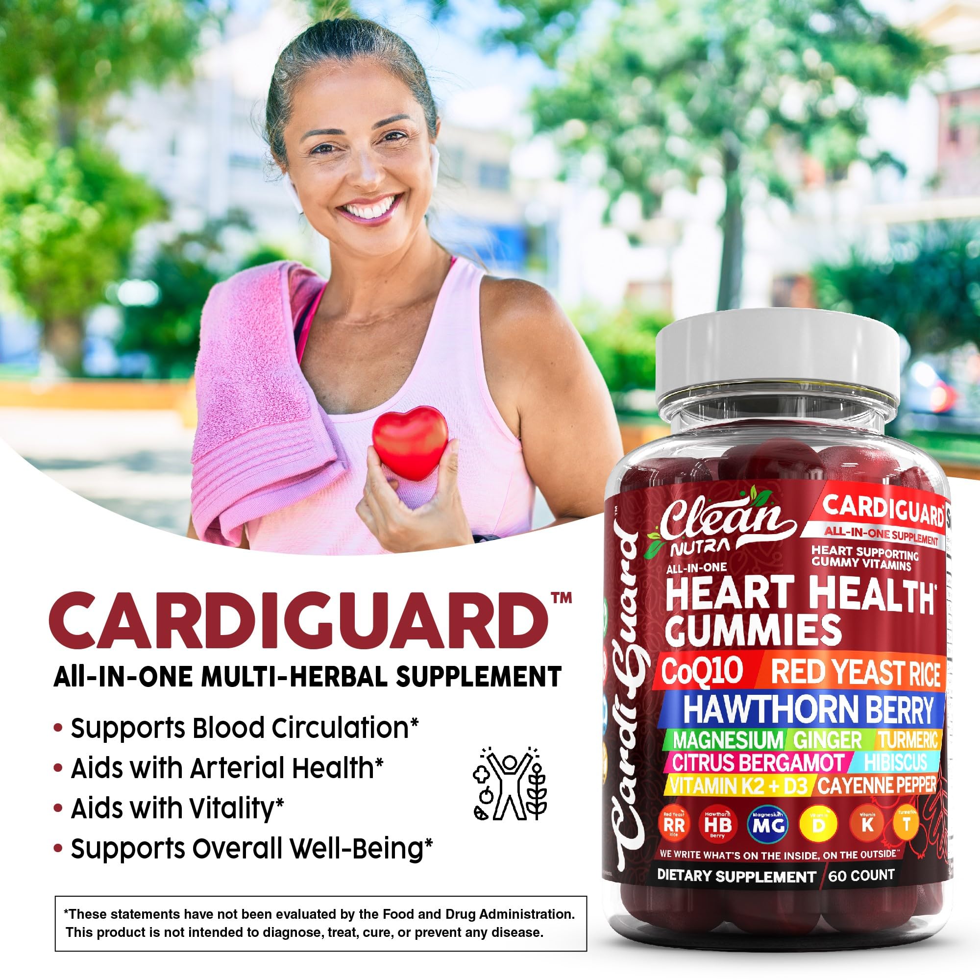 Clean Nutraceuticals Coq10 Gummies | Red Yeast Rice Hawthorn Berry Ginger Turmeric Citrus Bergamot Hibiscus Vitamin K2+D3 Magnesium Glycinate Cayenne Pepper Fenugreek Orange Flavor CardiGuard - TrustMedUSA