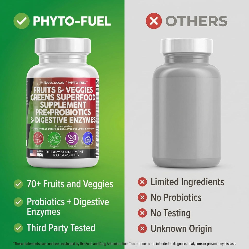 Clean Nutraceuticals Fruits and Veggies Supplement Reds & Green Superfood - Balance of Over 70 Fruit & Vegetable Supplements Capsules with Probiotics Prebiotics Digestive Enzymes - 120 Ct USA - TrustMedUSA
