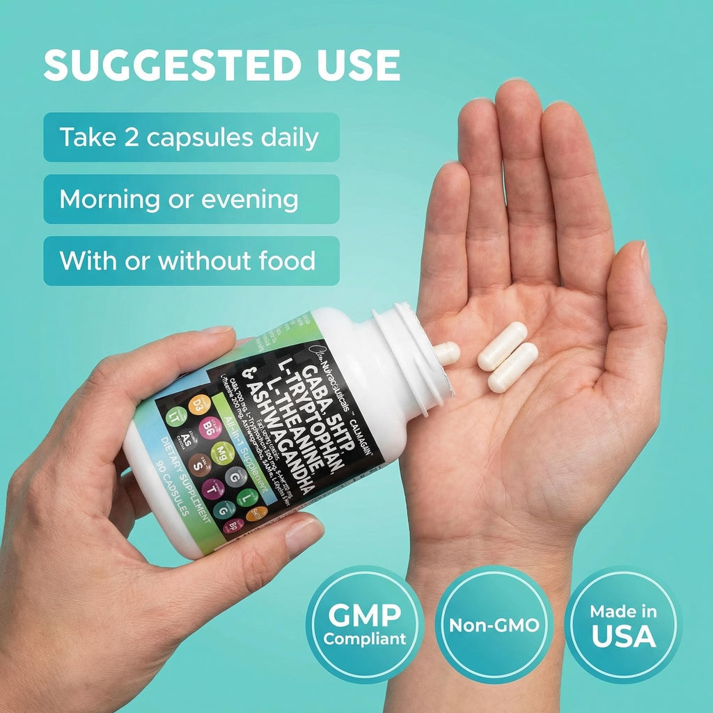 Clean Nutraceuticals GABA 750mg 5 HTP 200mg L Tryptophan 500mg L Theanine 200mg Ashwagandha SAM-e L-Glycine - Mood Support Vitamins for Women and Men with L-Tyrosine 5-HTP (5-Hydroxytryptophan) - Maple Wellness Supplements