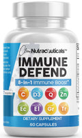 Clean Nutraceuticals Immune Defense Support Supplement 8 in 1 with Zinc 50mg Quercetin, VIT C 1000mg, Vitamin D3 5000 IU, Elderberry, Ginger - TrustMedUSA