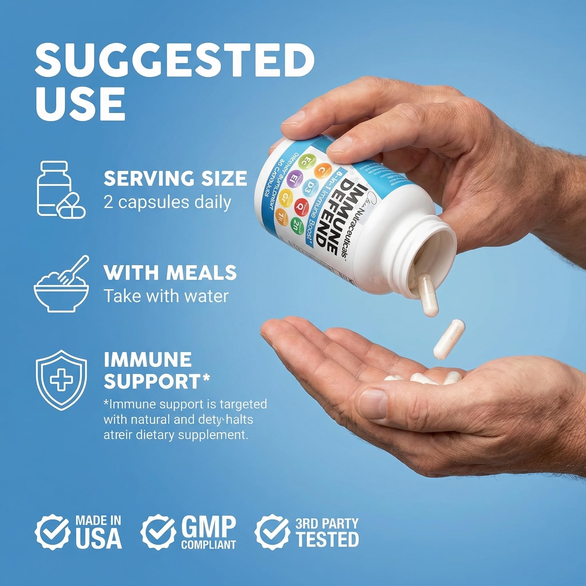 Clean Nutraceuticals Immune Defense Support Supplement 8 in 1 with Zinc 50mg Quercetin, VIT C 1000mg, Vitamin D3 5000 IU, Elderberry, Ginger - TrustMedUSA