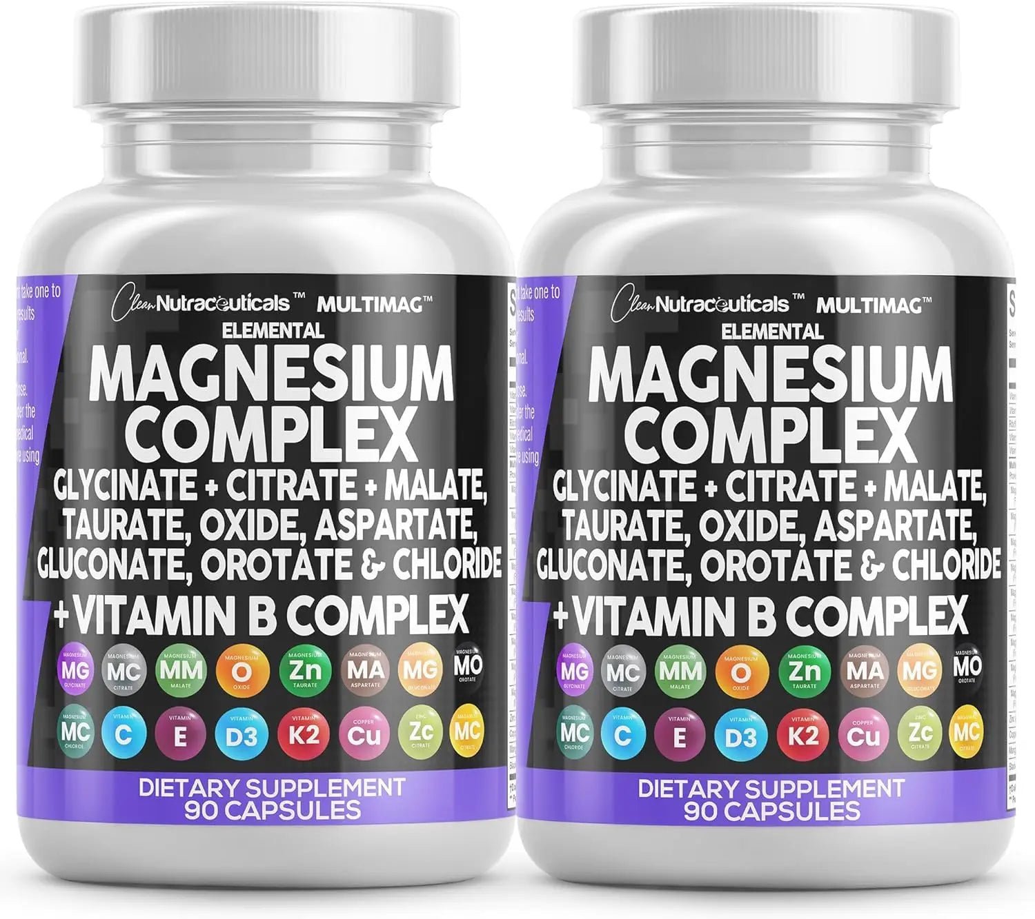 Clean Nutraceuticals Magnesium Complex with Magnesium Glycinate Citrate Malate Oxide Taurate Aspartate Orotate & Mag Chloride, Zinc Copper Manganese (90 Count (Pack of 2)) - TrustMedUSA