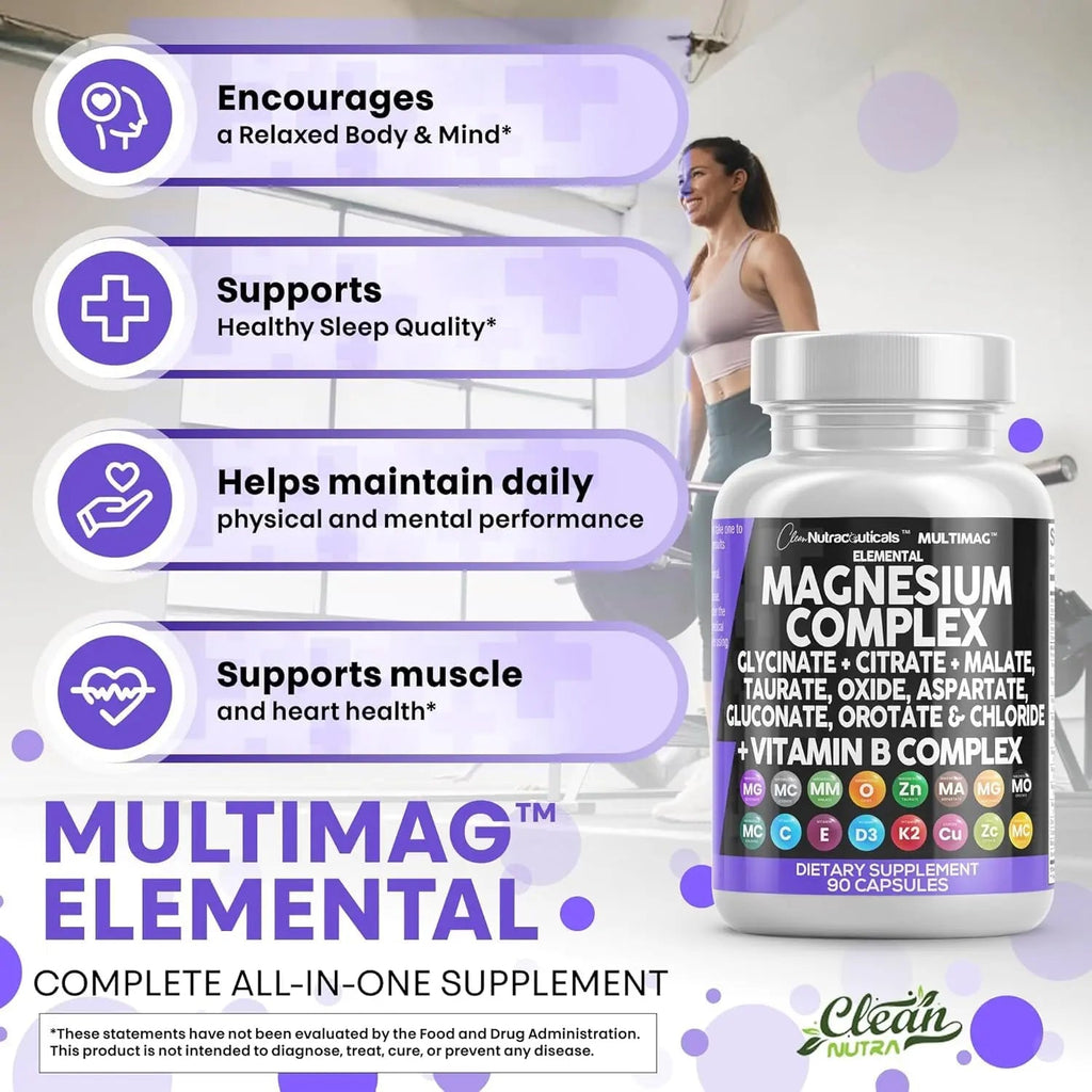 Clean Nutraceuticals Magnesium Complex with Magnesium Glycinate Citrate Malate Oxide Taurate Aspartate Orotate & Mag Chloride, Zinc Copper Manganese (90 Count (Pack of 2)) - TrustMedUSA