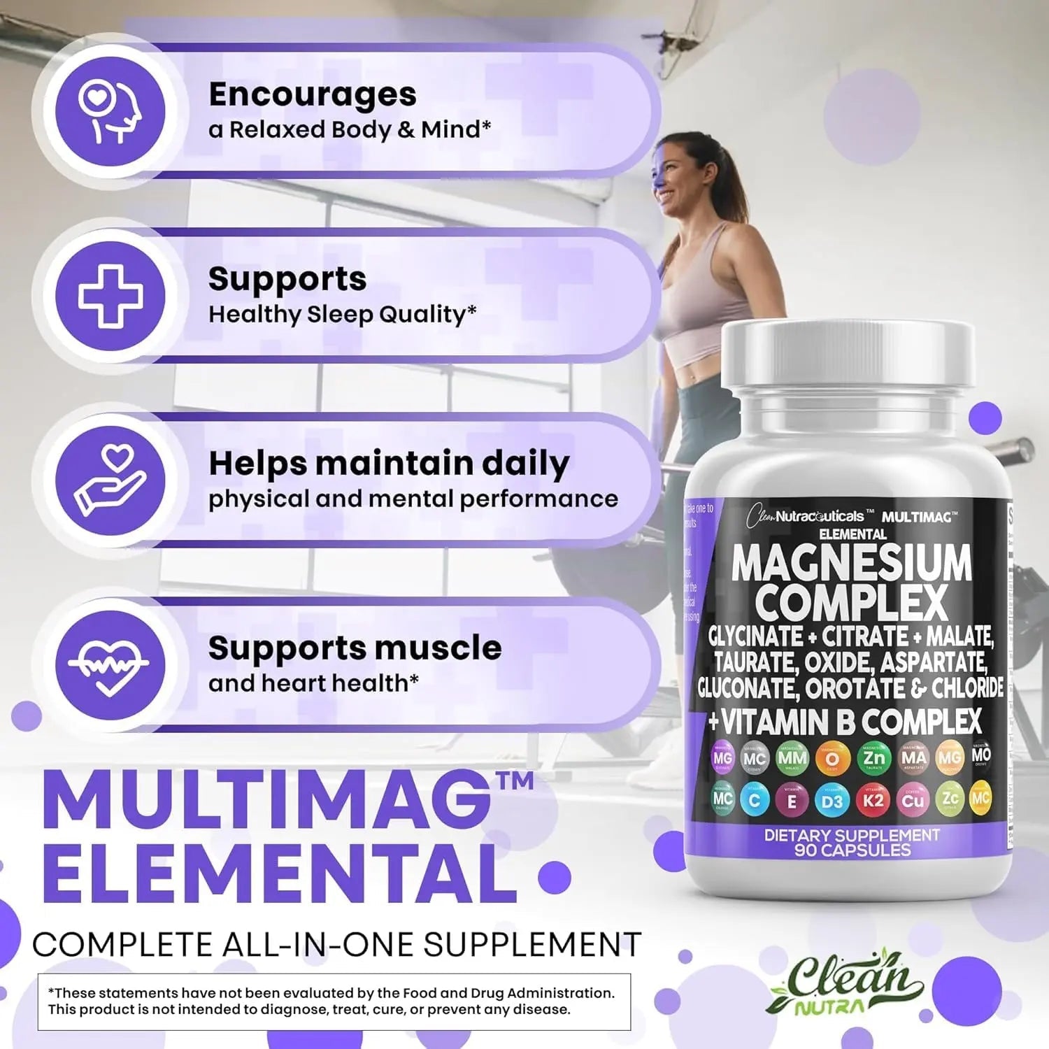 Clean Nutraceuticals Magnesium Complex with Magnesium Glycinate Citrate Malate Oxide Taurate Aspartate Orotate & Mag Chloride, Zinc Copper Manganese (90 Count (Pack of 2)) - TrustMedUSA