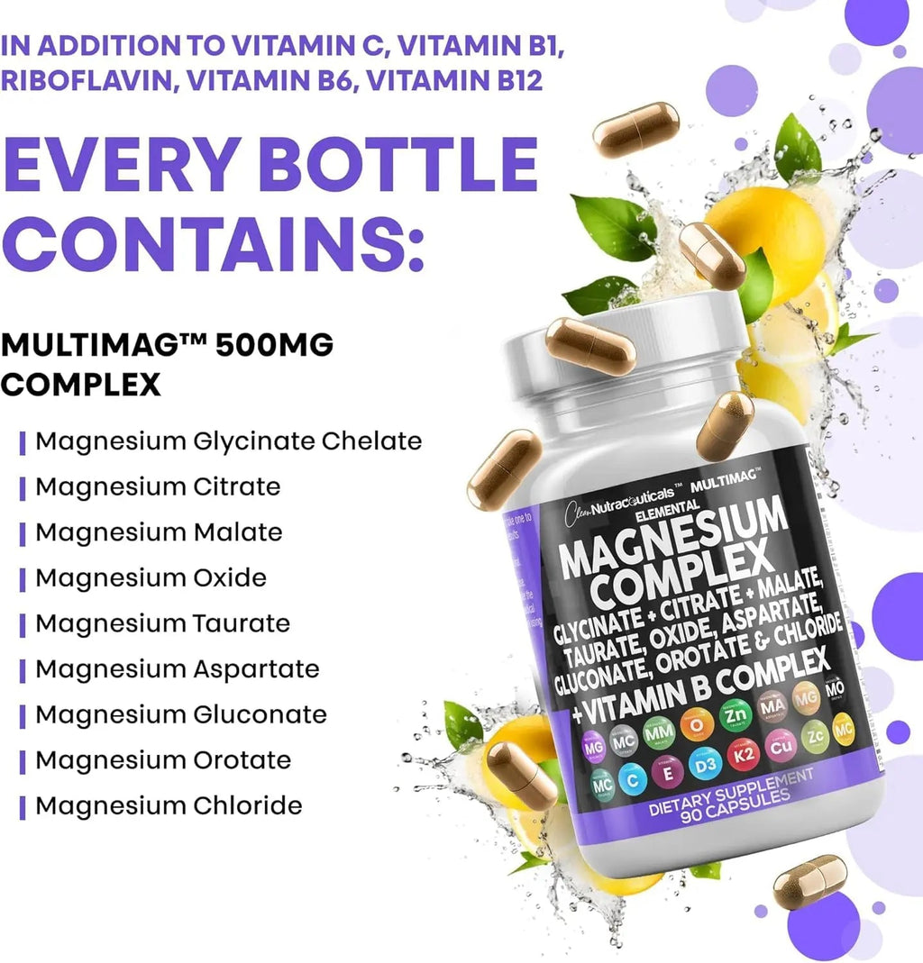 Clean Nutraceuticals Magnesium Complex with Magnesium Glycinate Citrate Malate Oxide Taurate Aspartate Orotate & Mag Chloride, Zinc Copper Manganese (90 Count (Pack of 2)) - TrustMedUSA