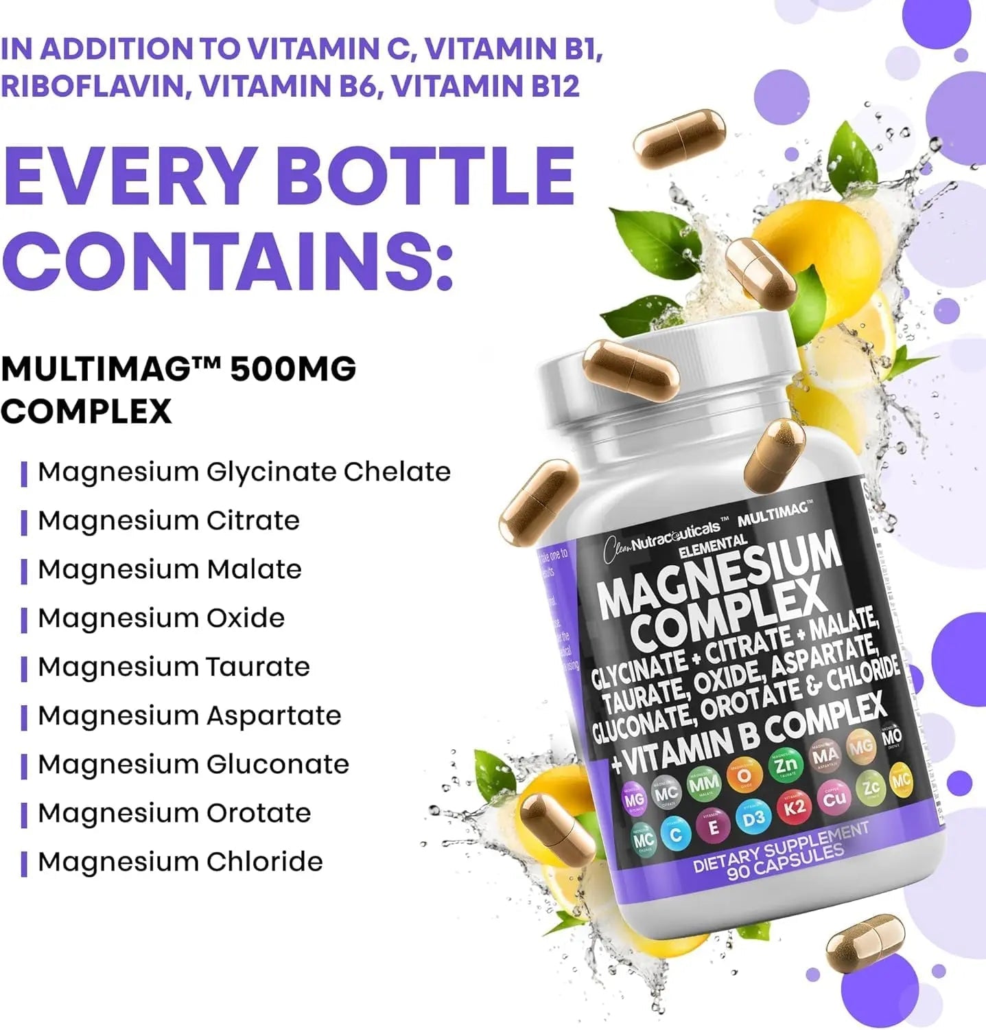 Clean Nutraceuticals Magnesium Complex with Magnesium Glycinate Citrate Malate Oxide Taurate Aspartate Orotate & Mag Chloride, Zinc Copper Manganese (90 Count (Pack of 2)) - TrustMedUSA