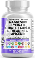 Clean Nutraceuticals Magnesium Glycinate Complex 1000mg with L-Theanine 200mg Apigenin 50mg Citrate Taurate Supplement - 5-HTP GABA Passion Flower Lemon Balm L-Glycine Phosphatidylserine - 60 Count - TrustMedUSA