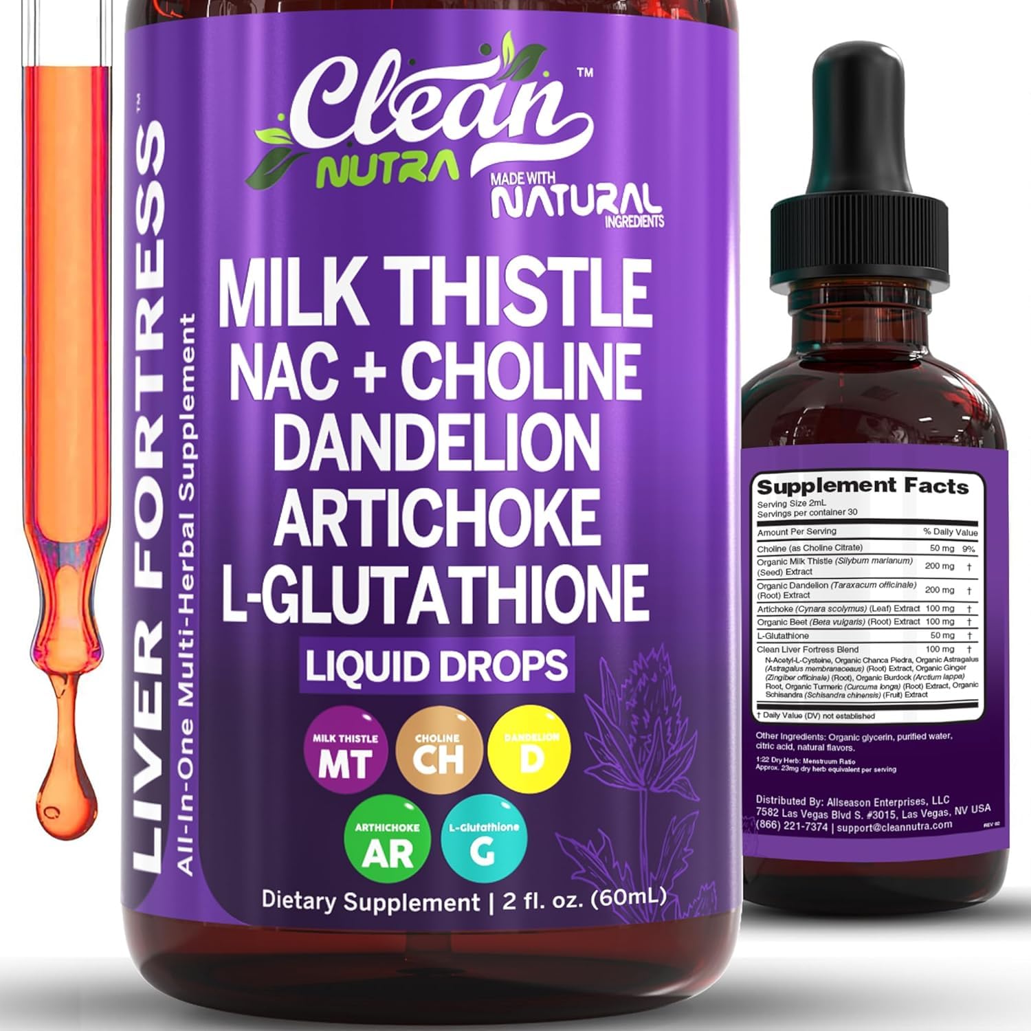 Clean Nutraceuticals Milk Thistle NAC Liver Cleanse Detox & Repair Supplement Liver Support Liquid Drops with Dandelion Extract, Artichoke, Chanca Piedra, Choline - TrustMedUSA