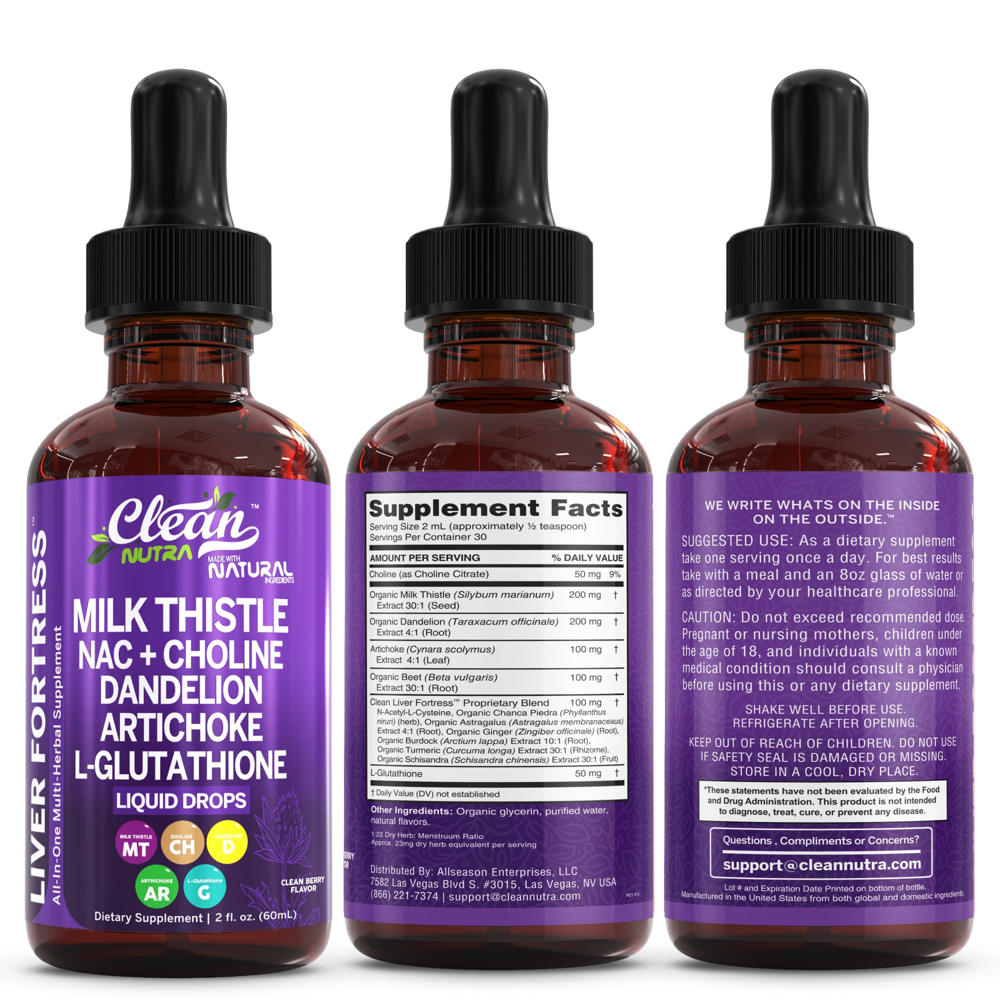 Clean Nutraceuticals Milk Thistle NAC Liver Cleanse Detox & Repair Supplement Liver Support Liquid Drops with Dandelion Extract, Artichoke, Chanca Piedra, Choline - TrustMedUSA