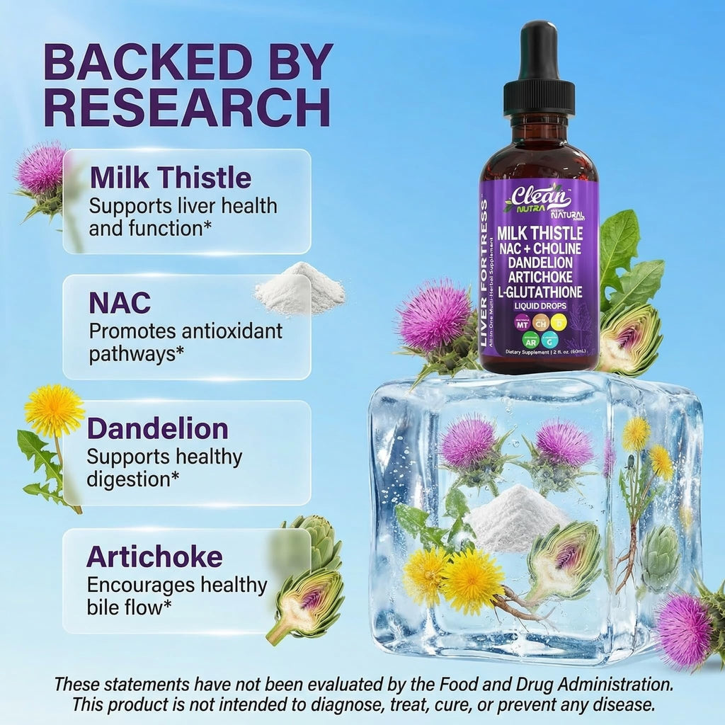 Clean Nutraceuticals Milk Thistle NAC Liver Cleanse Detox & Repair Supplement Liver Support Liquid Drops with Dandelion Extract, Artichoke, Chanca Piedra, Choline - TrustMedUSA