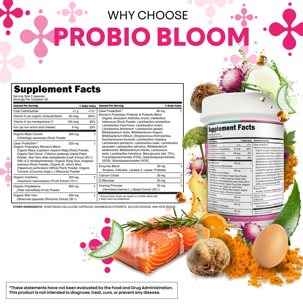 Clean Nutraceuticals Probiotics for Women with D Mannose, Cranberry Extract, Wild Yam, Chasteberry - 20 Probiotic and Prebiotic Strains - PH Balance, Womens Probiotic for Digestive Health - 60 Count - TrustMedUSA