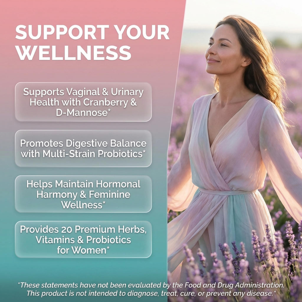 Clean Nutraceuticals Probiotics for Women with D Mannose, Cranberry Extract, Wild Yam, Chasteberry - 20 Probiotic and Prebiotic Strains - PH Balance, Womens Probiotic for Digestive Health - 60 Count - TrustMedUSA