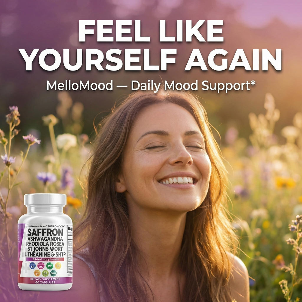 Clean Nutraceuticals Saffron Supplements Extract 100mg + Ashwagandha L-Theanine 200mg - Mood Support Ginkgo Biloba, St. John's Wort, Rhodiola Rosea & 5-HTP Capsules Pills Men Women - Maple Wellness Supplements