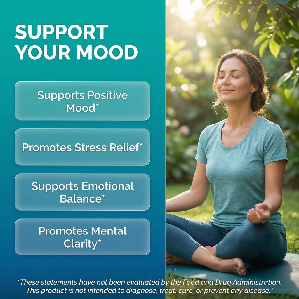 Clean Nutraceuticals St Johns Wort Rhodiola Rosea Holy Basil Ashwagandha - Mood Support for Women and Men with Vitamin C & Black Pepper Extract - 90 Caps - Maple Wellness Supplements