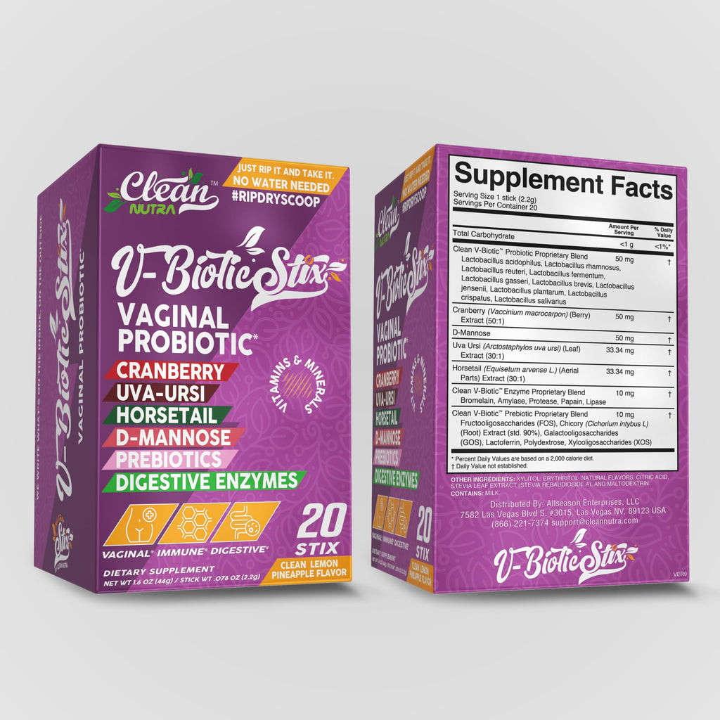 Clean Nutraceuticals Vaginal Probiotics for Women with Cranberry Extract, D-Mannose, Prebiotics, pH Balance for Women, Vaginal Health – Womens Probiotic Alternative to Gummies - 20 Stix - TrustMedUSA