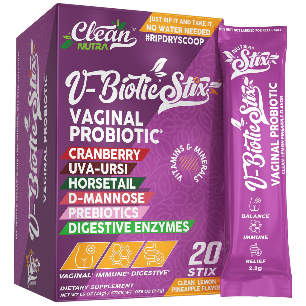 Clean Nutraceuticals Vaginal Probiotics for Women with Cranberry Extract, D-Mannose, Prebiotics, pH Balance for Women, Vaginal Health – Womens Probiotic Alternative to Gummies - 20 Stix - TrustMedUSA