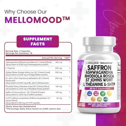 Clean Saffron Supplements with Ashwagandha 8000mg - Mood Support with L-Theanine - TrustMedUSA
