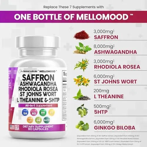 Clean Saffron Supplements with Ashwagandha 8000mg - Mood Support with L-Theanine - TrustMedUSA