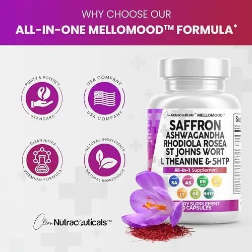 Clean Saffron Supplements with Ashwagandha 8000mg - Mood Support with L-Theanine - TrustMedUSA