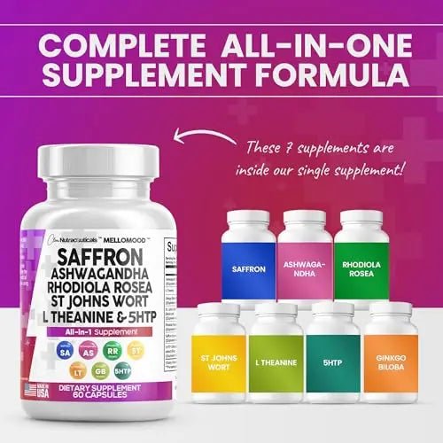 Clean Saffron Supplements with Ashwagandha 8000mg - Mood Support with L-Theanine - TrustMedUSA