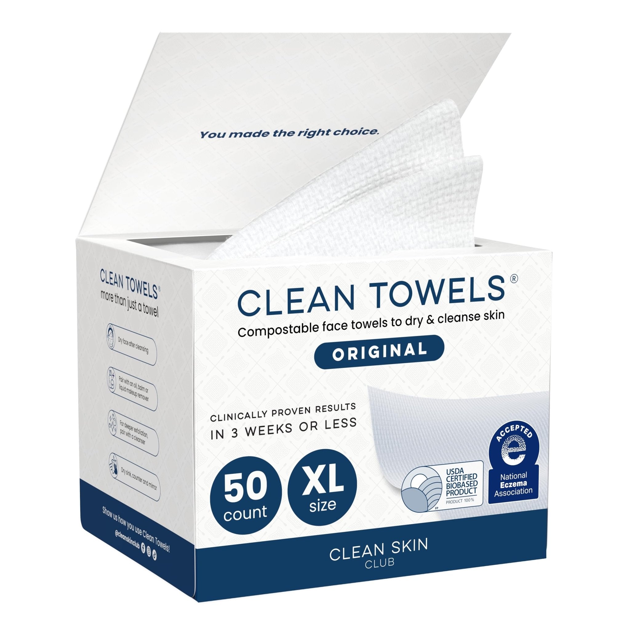 Clean Skin Club Clean Towels XL®, 100% USDA Biobased Face Towel, Disposable Face - TrustMedUSA