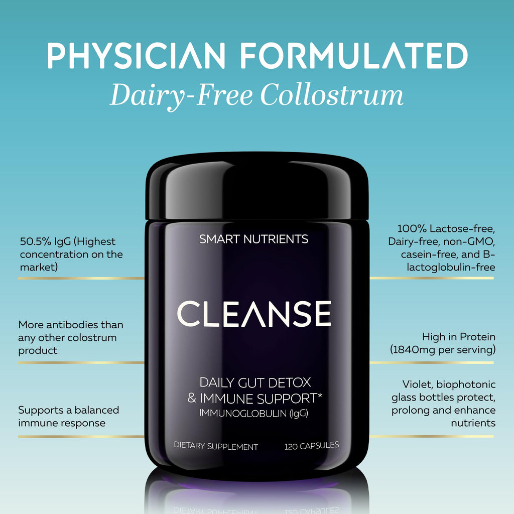 CLEANSE | IgG Dairy-Free Colostrum | 50.5% IgG Potent Concentrated Immune Support | Daily Gut Health Detox, Energy, Prebiotics, Digestive Support | 120 Capsules | 30 Day Supply, 1-Pack - TrustMedUSA