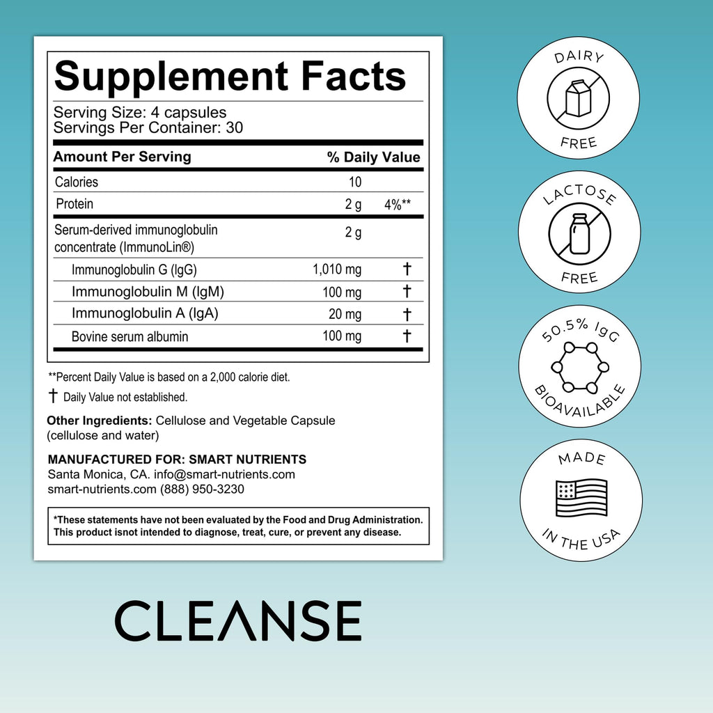 CLEANSE | IgG Dairy-Free Colostrum | 50.5% IgG Potent Concentrated Immune Support | Daily Gut Health Detox, Energy, Prebiotics, Digestive Support | 120 Capsules | 30 Day Supply, 1-Pack - TrustMedUSA
