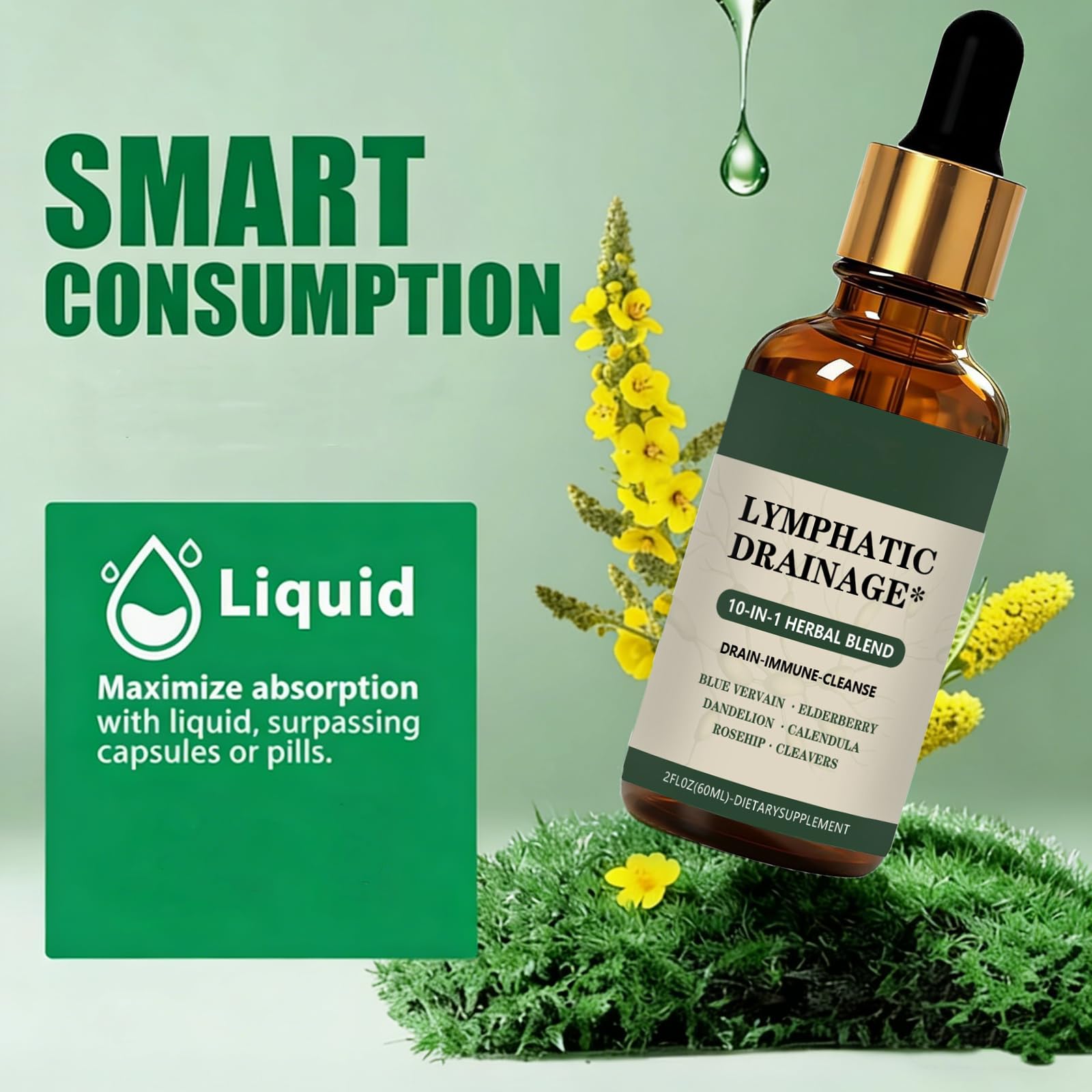 Cleantra Organic Lymphatic Drainage Drops,Natural Herbal Blend Lymphatic System Support Fast-Absorbing,Vegan & Non-GMO,Fast-Absorbing,2 fl oz (1PCS) - Maple Wellness Supplements
