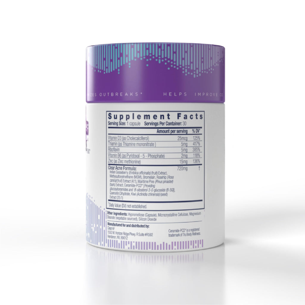 Clear AF Clear Skin Supplement | Skin Barrier Hydration & Clear Complexion Support with Vegan Ceramides, Zinc, Vitamin D3, B6, Riboflavin & Thiamine | Vegan Capsules | 30-Day Supply - TrustMedUSA