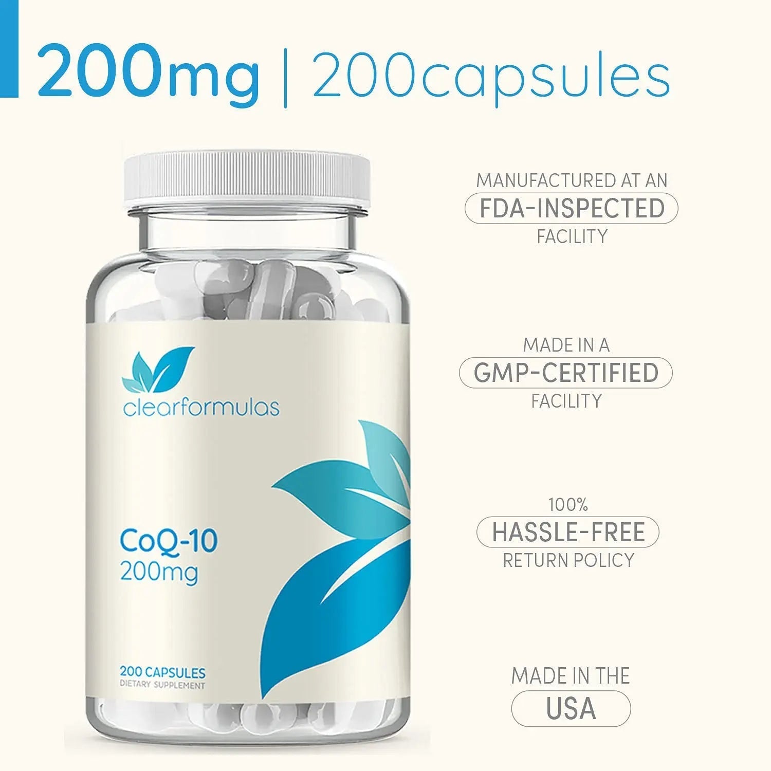 Clear Formulas CoQ10 200mg 200 Capsules Quick Absorption Non-GMO - TrustMedUSA