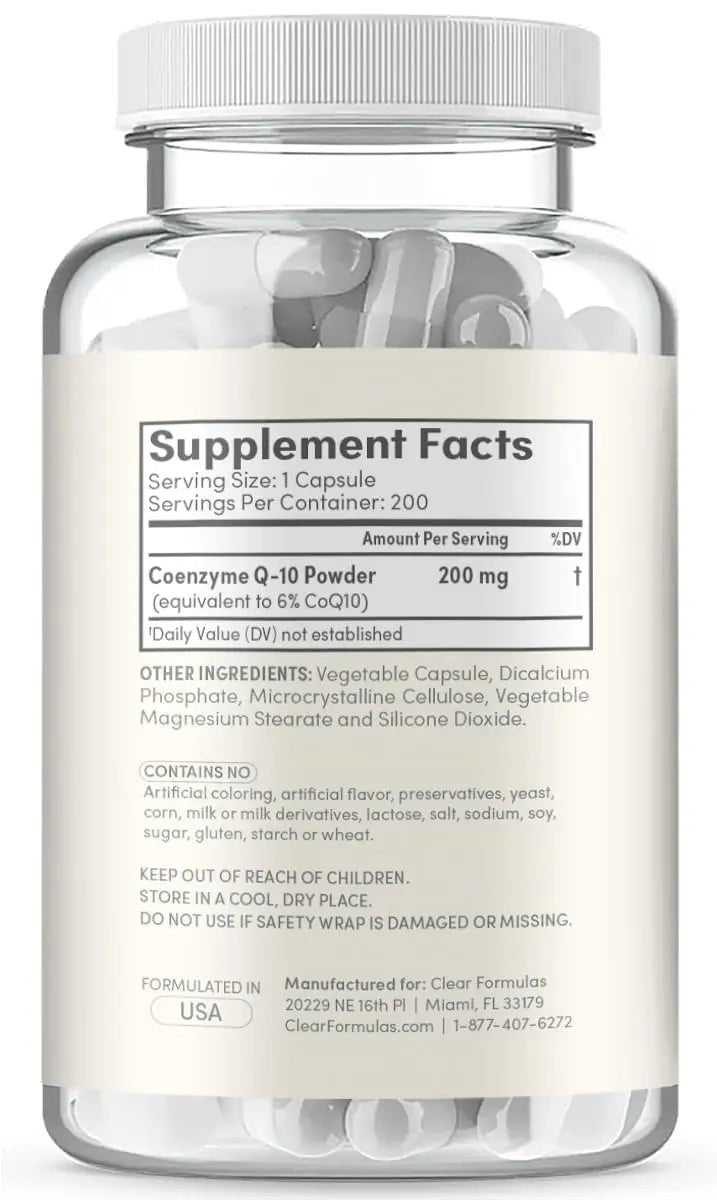 Clear Formulas CoQ10 200mg 200 Capsules Quick Absorption Non-GMO - TrustMedUSA