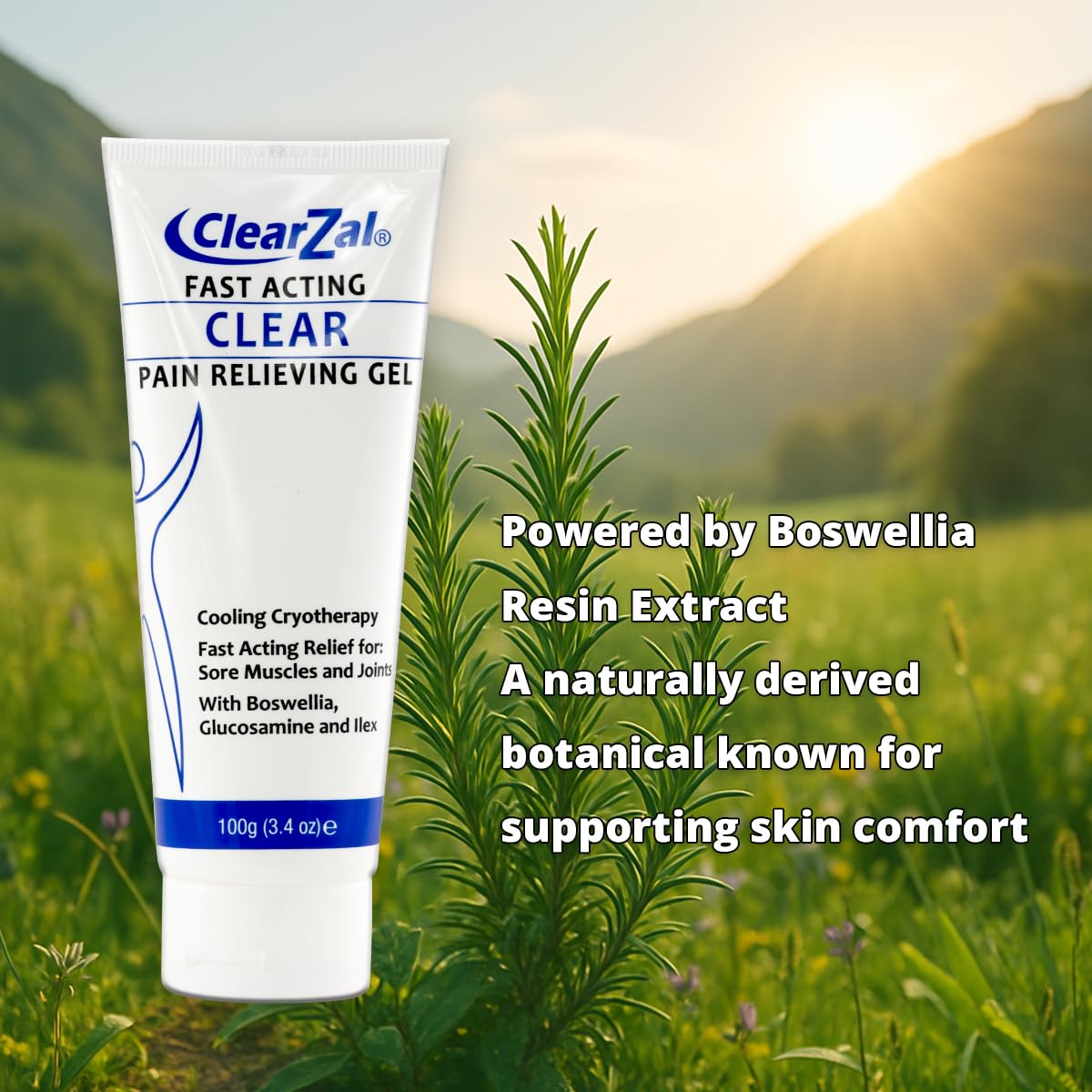 ClearZal Fast Acting Clear Pain Relieving Gel with Cooling Cryotherapy, Boswellia and Glucosamine for Sore Muscles and Joints, Soothing Cooling Gel 3.4 oz - TrustMedUSA
