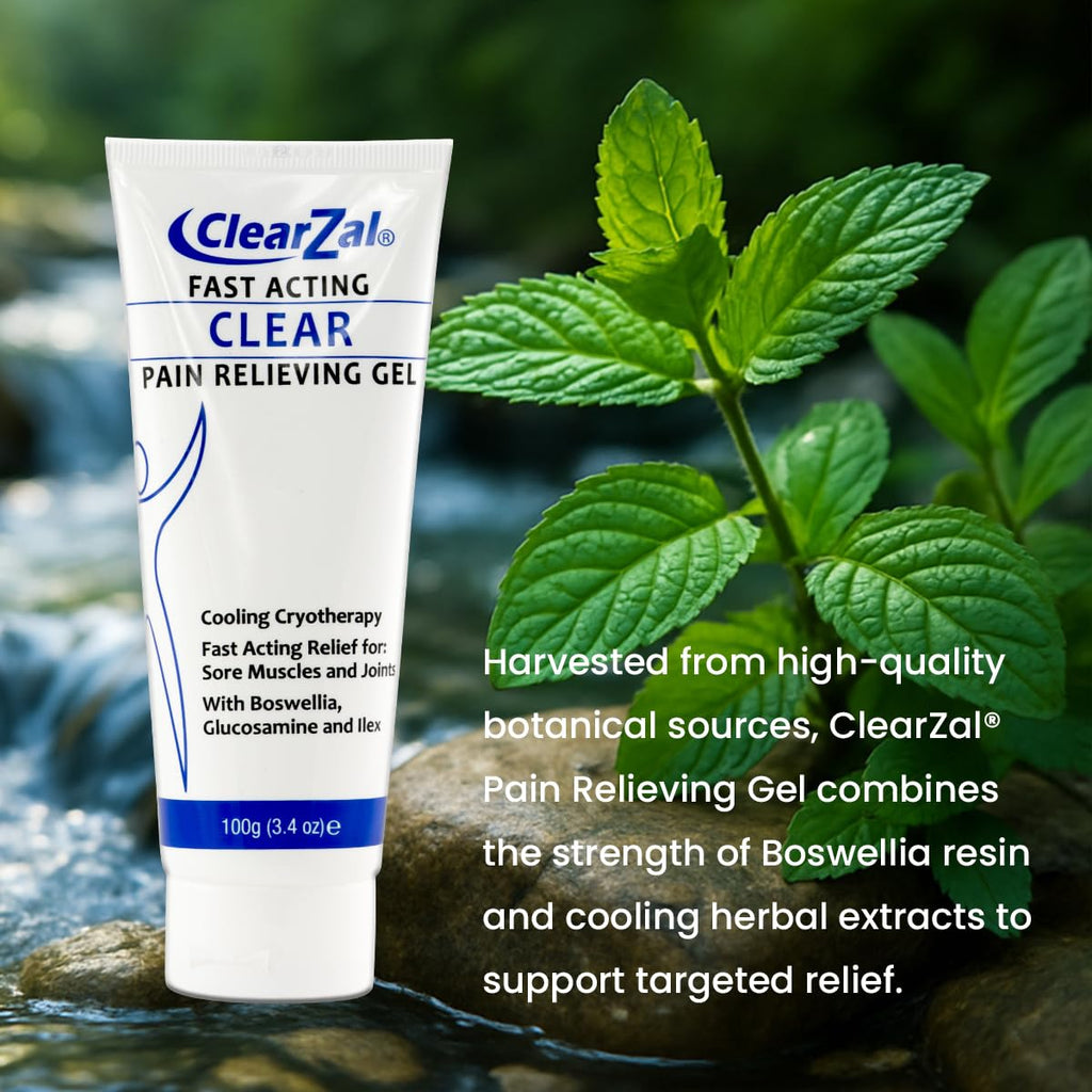 ClearZal Fast Acting Clear Pain Relieving Gel with Cooling Cryotherapy, Boswellia and Glucosamine for Sore Muscles and Joints, Soothing Cooling Gel 3.4 oz - TrustMedUSA