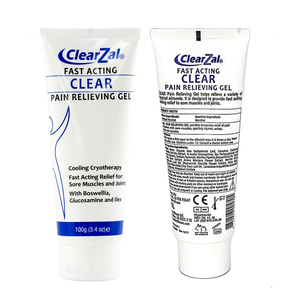 ClearZal Fast Acting Clear Pain Relieving Gel with Cooling Cryotherapy, Boswellia and Glucosamine for Sore Muscles and Joints, Soothing Cooling Gel 3.4 oz - TrustMedUSA