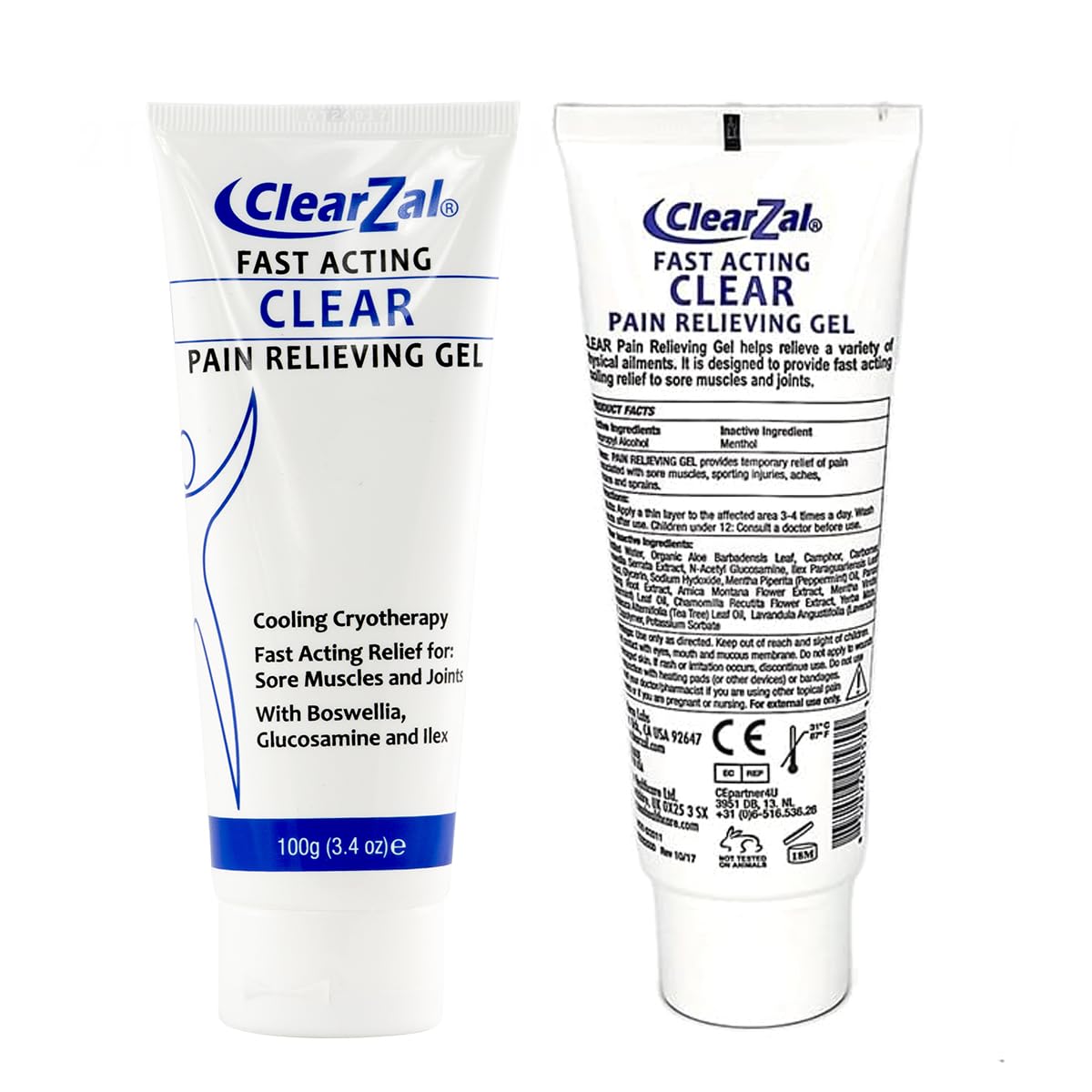 ClearZal Fast Acting Clear Pain Relieving Gel with Cooling Cryotherapy, Boswellia and Glucosamine for Sore Muscles and Joints, Soothing Cooling Gel 3.4 oz - TrustMedUSA